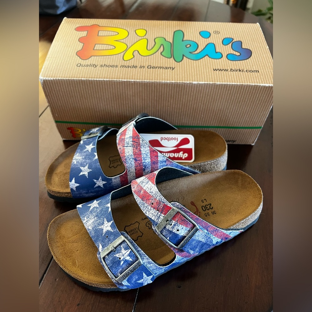 Birkenstock Blue and Red Sandals with Adjustable Straps
